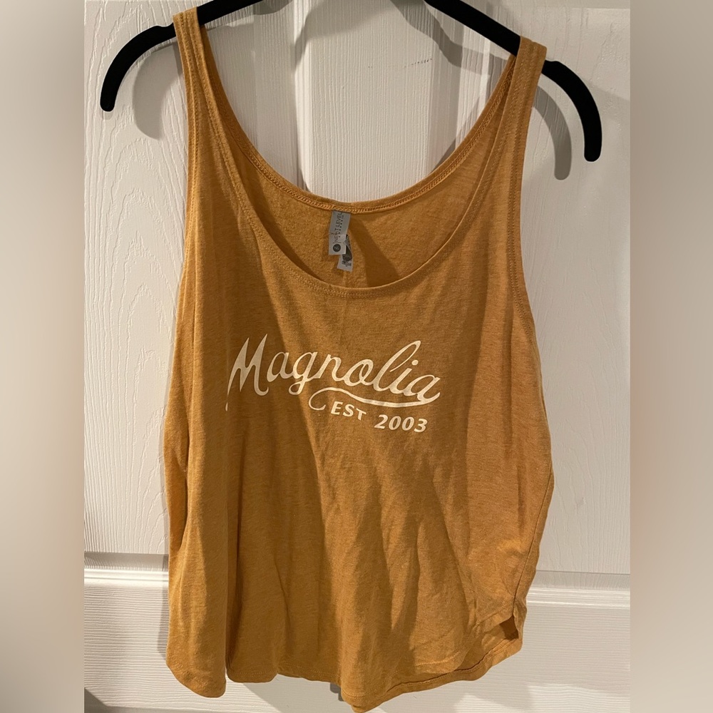 Magnolia graphic tank, mustard yellow size large